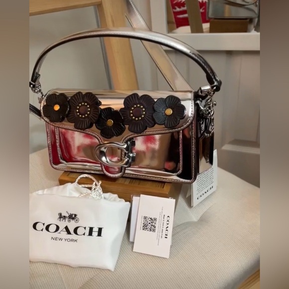 Coach Handbags - Coach Tabby 20 in Mirror Silver with Five Black Tea Roses NWT